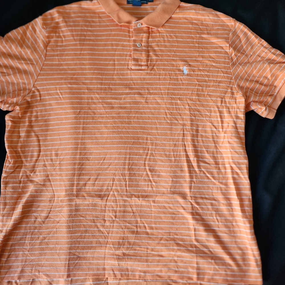 Men's Orange Striped Polo Shirt